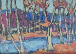 Werkverzeichnis Nr. 751, um 1973, Die Würm mit Bäumen im Mühltal bei Starnberg, Öl auf Karton, 43,2 x 54,8 cm,
						Rückseite von Werkverzeichnis Nr. 750, um 1973, Mit Schnee bedeckter Berg