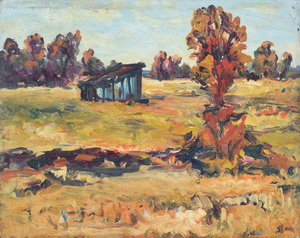 Werkverzeichnis Nr. 719, um 1973, Dachauer Moos, Öl auf Karton, 56,5 x 71,0 cm