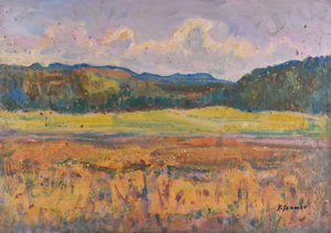 Werkverzeichnis Nr. 718, um 1973, Mooslandschaft in den Voralpen, Öl auf Karton, 57,1 x 80,6 cm