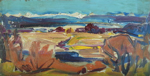 Werkverzeichnis Nr. 798, um 1974, Skizze, Würmsee, Öl auf Karton, 21,4 x 42,6 cm