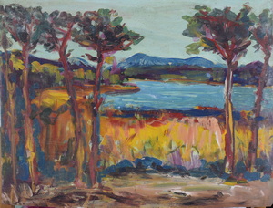 Werkverzeichnis Nr. 799, um 1974, Großer Ostersee, Öl auf Karton, 37,6 x 48,8 cm