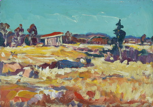 Werkverzeichnis Nr. 786, um 1974, Dachauer Moos, Öl auf Karton, 39,9 x 57,5 cm