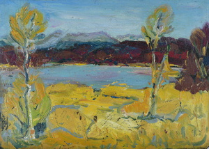 Werkverzeichnis Nr. 800, um 1974, Großer Ostersee,  Öl auf Karton, 40,5 x 57,0 cm