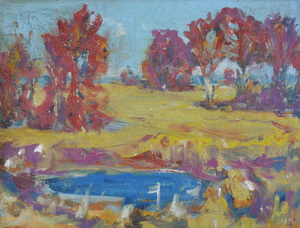 Werkverzeichnis Nr. 816, um 1974, Mooslandschaft mit Tümpel, Öl auf Karton, 38,0 x 48,9 cm