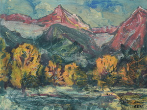 Werkverzeichnis Nr. 844, 1975, Weisshorn 8.08.75,  Öl auf Karton, 47,7 x 59,2 cm,
						bez. u.r.:  8.8.75<br>