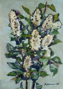 Werkverzeichnis Nr. 855,  1975, Fliederstrauß, Öl auf Karton, 52,2 x 37,8 cm,
						bez. u.r.:  K. Sommer 75