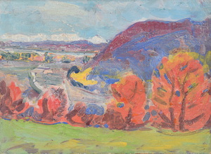 Werkverzeichnis Nr. 857, um 1975, Bei Gauting, Öl auf Karton, 42,0 x 56,5 cm