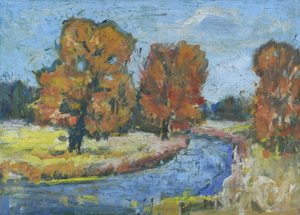 Werkverzeichnis Nr. 861, 1975, Amper mit Bäumen, Öl auf Karton, 38,1 x 52,7 cm
