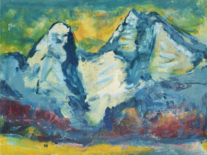 Werkverzeichnis Nr. 896, um 1975,  Großer und Kleiner Watzmann, Öl auf Karton, 44,7 x 59,4 cm
