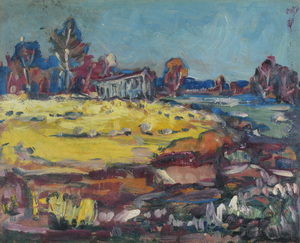 Werkverzeichnis Nr. 885, um 1975, Dachauer Moos, Öl auf Karton, 36,7 x 44,9 cm