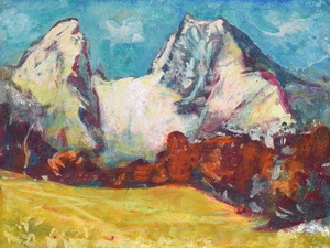 Werkverzeichnis Nr. 899, um 1975, Großer und Kleiner Watzmann, Öl auf Karton, 37,3 x 48,7 cm