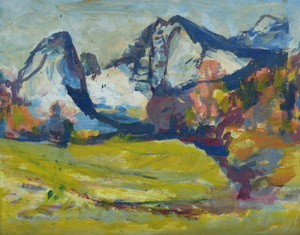 Werkverzeichnis Nr. 901, um 1975, Großer und Kleiner Watzmann, Öl auf Karton, 37,4 x 48,2 cm