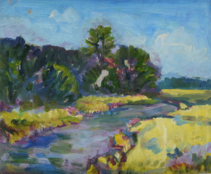 Werkverzeichnis Nr. 858, um 1975, An der Amper, Öl auf Karton, 37,0 x 45,0 cm
