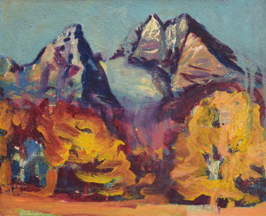 Werkverzeichnis Nr. 894, um 1975, Großer und Kleiner Watzmann, Öl auf Karton, 37,0 x 45,0 cm