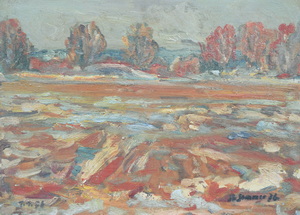 Werkverzeichnis Nr. 910, 1976, Winterliche Mooslandschaft,  Öl auf Karton, 38,3 x 53,0 cm