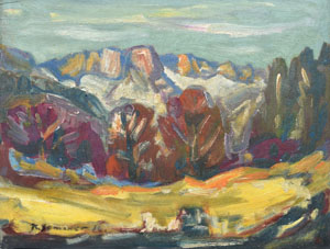 Werkverzeichnis Nr. 920, 1976, Blick auf den Untersberg, Öl auf Karton, 37,6 x 48,5 cm