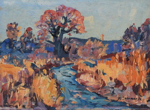 Werkverzeichnis Nr. 915,  1976, Bach mit Bäumen, Acryl auf Karton, 38,2 x 52,7 cm,
						bez. u.r.:  K. Sommer 76