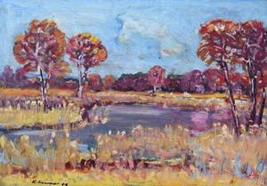 Werkverzeichnis Nr. 917,  1976, Mooslandschaft mit Gewässer und Bäumen, Öl auf Karton, 38,5 x 53,0 cm,
						bez. u.l.:  K. Sommer 76