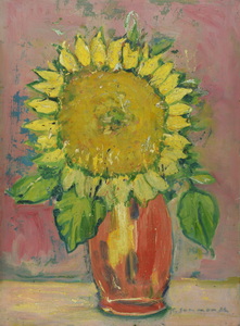 Werkverzeichnis Nr. 925, 1976, Sonnenblume in brauner Vase, Öl auf Karton 59,3 x 44,2 cm,
						bez. u.r.:  K. Sommer 76