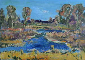 Werkverzeichnis Nr. 967, um 1976, Flieder in brauner Vase,  Öl auf Karton, 55,0 x 44,5 cm