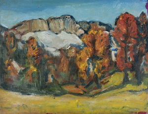 Werkverzeichnis Nr. 975,  1976, Untersberg, Öl auf Karton, 37,8 x 48,7 cm