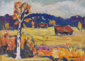 Werkverzeichnis Nr. 949, um 1976, Dachauer Moos, Öl auf Karton, 38,2 x 52,7 cm