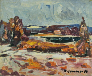 Werkverzeichnis Nr. 1000,  1977, See mit Bäumen im Winter, Öl auf Karton, 25,1 x 30,5 cm,
						bez. u.r.:  K. Sommer 77