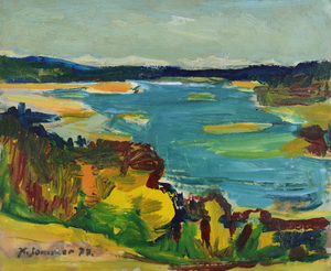 Werkverzeichnis Nr. 1005, 1977, Blick auf die Isar, Öl auf Karton, 36,9 x 45,0 cm, 
						bez. u.l.:  K. Sommer 77