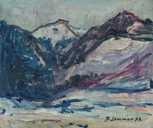 Werkverzeichnis Nr. 1028,  1977, Stubaier Alpen, Berge im Schatten, Öl auf Karton, 37,0 x 45,0 cm,
						bez. u.r.:  K. Sommer 77
