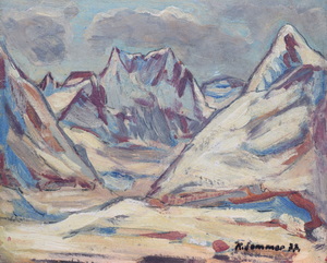 Werkverzeichnis Nr. 1027,  1977, Stubaier Alpen, schneebedeckter Gleirsch Ferner,  Öl auf Karton, 37,0 x 45,0 cm,
						bez. u.r.:  K. Sommer 77