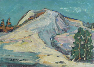 Werkverzeichnis Nr. 1031, 1977, Schneebedeckter Berggipfel, Öl auf Karton, 38,0 x 52,8 cm,
						bez. u.l.:  K. Sommer 77