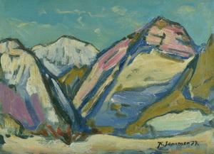 Werkverzeichnis Nr. 1032,  1977, Berge, Öl auf Karton, 38,5 x 52,3 cm,
						bez. u.r.:  K. Sommer 77