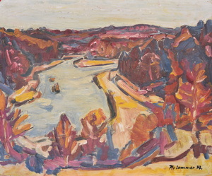 Werkverzeichnis Nr. 1006,  1977, Isar mit Georgenstein, Öl auf Karton, 54,3 x 64,8 cm,
						bez. u.r.:  K. Sommer 77