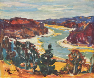 Werkverzeichnis Nr. 1007,  1977, Isar mit Kiesbänken, Acryl auf Karton, 54,4 x 64,8 cm,
						bez. u.l.:  K. Sommer 77
