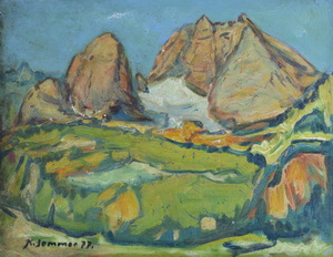 Werkverzeichnis Nr. 1019,  1977, Watzmann, Öl auf Karton, 38,2 x 49,2 cm,
						bez. u.l.:  K. Sommer 77