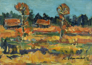 Werkverzeichnis Nr. 1050, um 1977, Dachauer Moos, Öl auf Karton, 24,3 x 34,3 cm