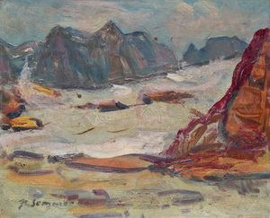 Werkverzeichnis Nr. 1037, um 1977, Gleirsch Ferner,  Öl auf Karton, 37,1 x 45,0 cm,
						bez. u.l.:  K. Sommer, bez. auf der Rückseite des Gemäldes: Gleirsch Ferner