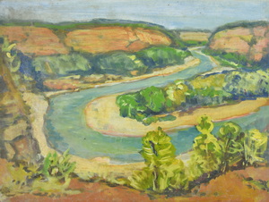 Werkverzeichnis Nr. 1052, um 1977, Ardeche,  Öl auf Karton, 37,22 x 48,7 cm