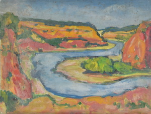 Werkverzeichnis Nr. 1053, um 1977, Ardeche,  Öl auf Karton, 37,5 x 48,0 cm