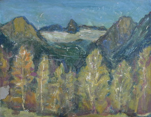 Werkverzeichnis Nr. 1035, um 1977, Schönfeldspitze, Öl auf Karton, 37,6 x 48,3 cm