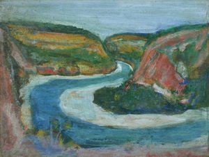 Werkverzeichnis Nr. 1054, um 1977, Ardeche,  Öl auf Karton, 38,0 x 48,7 cm