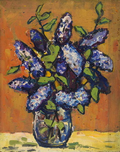 Werkverzeichnis Nr. 1068, um 1977, Flieder in einer gläsernen Vase, Öl auf Hartfaser, 71,0 x 56,4 cm