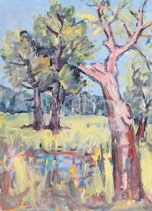 Werkverzeichnis Nr. 1105, um 1978, Bäume im Park von Nymphenburg, Öl auf Karton, 79,3 x 57,0 cm