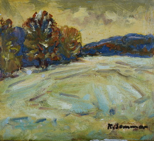 Werkverzeichnis Nr. 1100, um 1978, Schneebedecktes Feld,  Öl auf Karton, 27,2 x 30,0 cm,
						bez. u.r.:  K. Sommer 