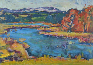 Werkverzeichnis Nr. 1082, um 1978, Mooslandschaft mit Wasserflächen, Öl auf Karton, 37,8 x 52,8 cm