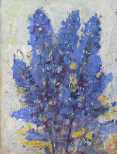 Werkverzeichnis Nr. 1121, um 1978, Rittersporn, Öl auf Karton, 48,4 x 37,8 cm