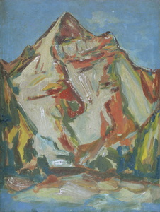 Werkverzeichnis Nr. 1119, um 1978, Gebirgsmassiv, Öl auf Karton, 48,5 x 37,4 cm