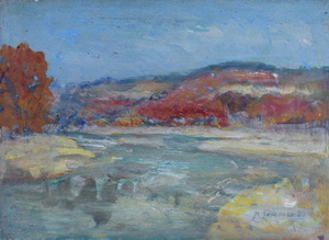 Werkverzeichnis Nr. 1128, 1979, Isar im Winter, Öl auf Karton, 38,1 x 53,0 cm, 
						bez. u.r.: K. Sommer 79 