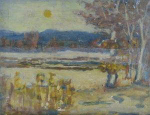Werkverzeichnis Nr. 1126, 1979, Winterliche Mooslandschaft Stechsee,  Öl auf Karton, 37,4 x 48,4 cm, 
						bez. auf der Rückseite des Gemäldes: Stechsee, 18.1.79 Langlauf