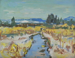 Werkverzeichnis Nr. 1130, 1979, Maisinger Bach, Acryl auf Karton 37,8 x 49,0 cm